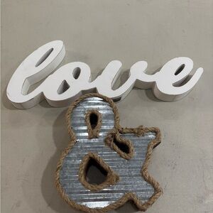 White and Silver Love & Ampersand Wall Decor
